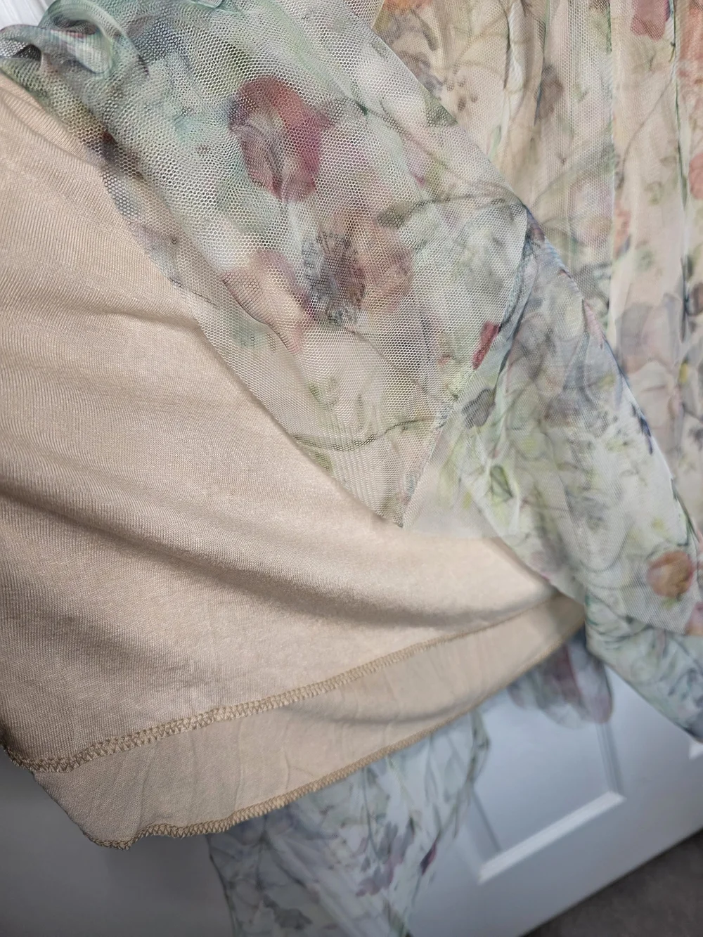 Floral Tulle Midi Skirt in Soft Beige - Picture 11 of 14